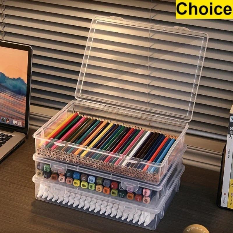 

Large Capacity Pencil Case Transparent Plastic Notebook Sketch Marker Colored Lead Painting Storage Box, Back To School Supplies