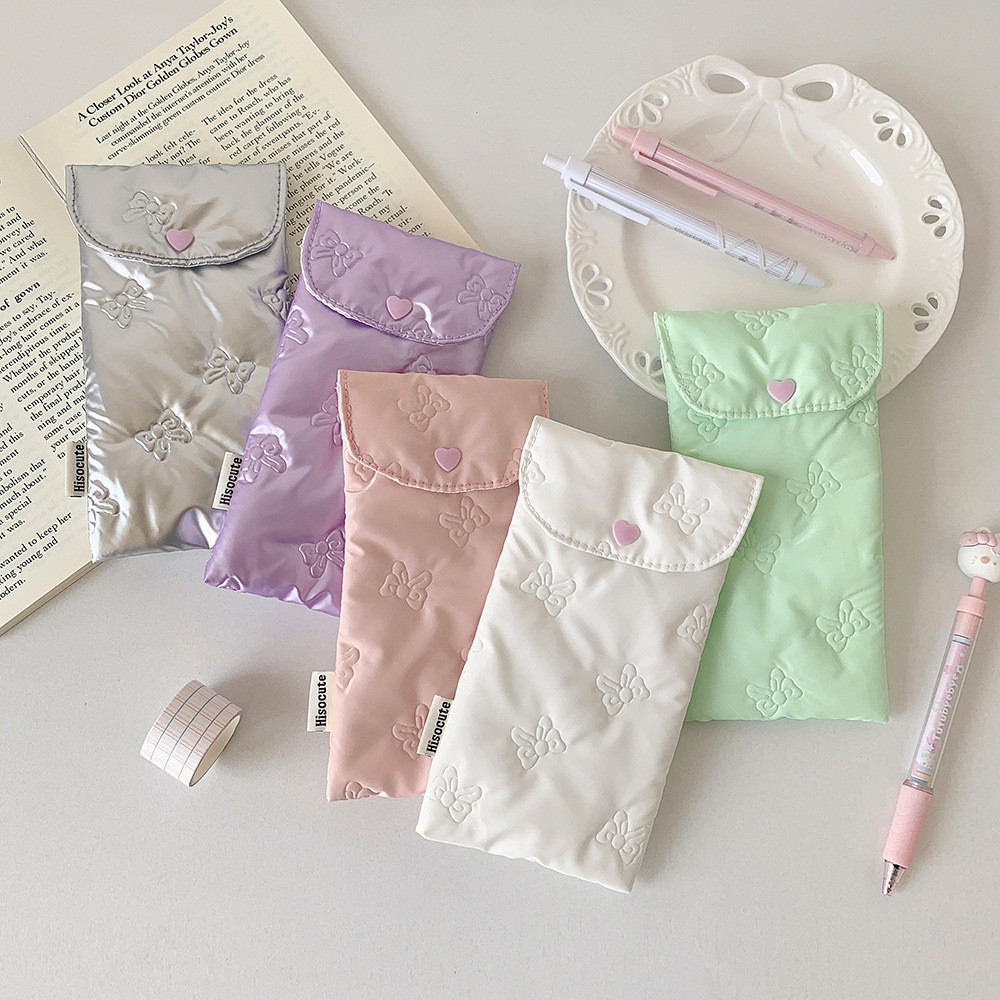 

INS Style Bow Embossed Pencil Case Student Stationery Storage Bag Pencil Bag Portable Sunglasses Storage Bag