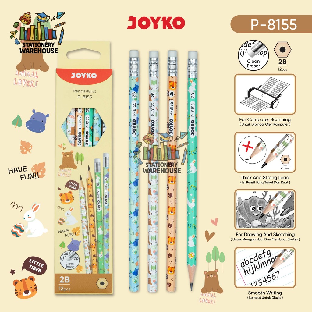 

Pencil Pensil Joyko P-8155 2B 1 Box 12 Pcs Animal Lovers