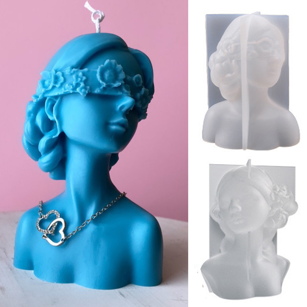 

Home Crafts Girl Silicone Candle Molds DIY Rose Blindfolded Female Aromath Gpysum Home Decor Making Women Head Art Candle Mould