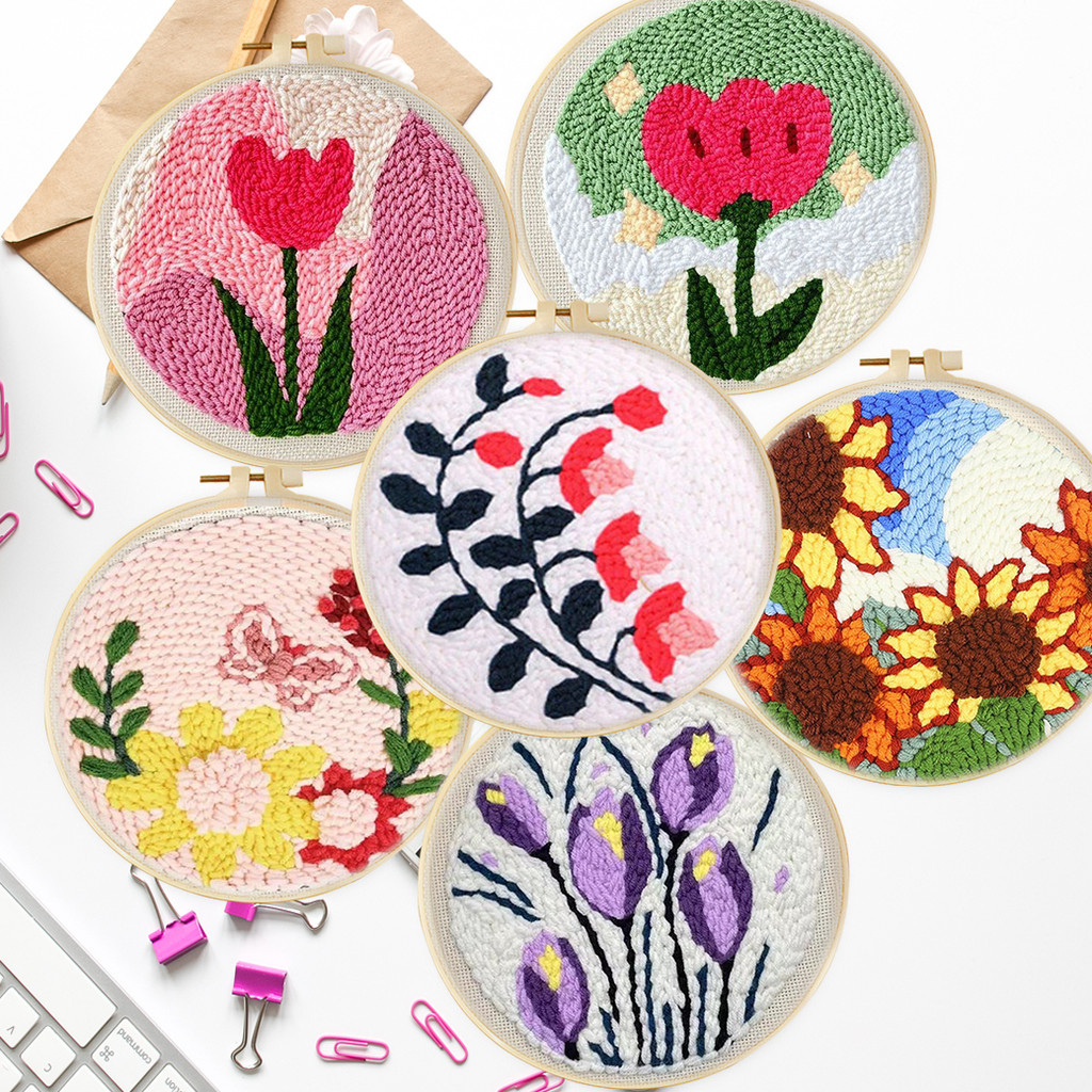 

Flower Embroidery StarterKit Magic Punch Needle For Home Decoration European Style Instructions Cross Stitch Set With Hoops