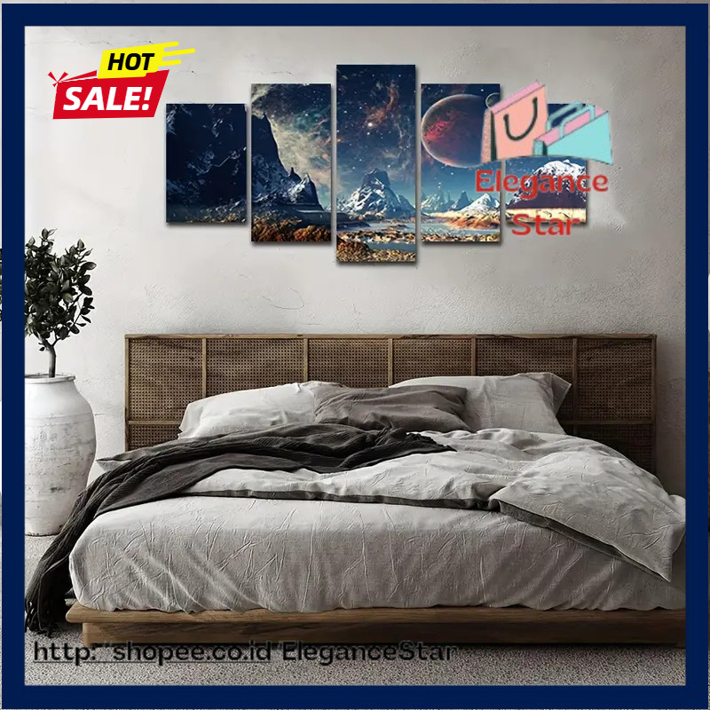 

Serenity Hangs" 5-Piece Mountain View & Starry Sky Canvas Art Set - Modern Wall Decor For Living Room, Bedroom, Office - Unfram