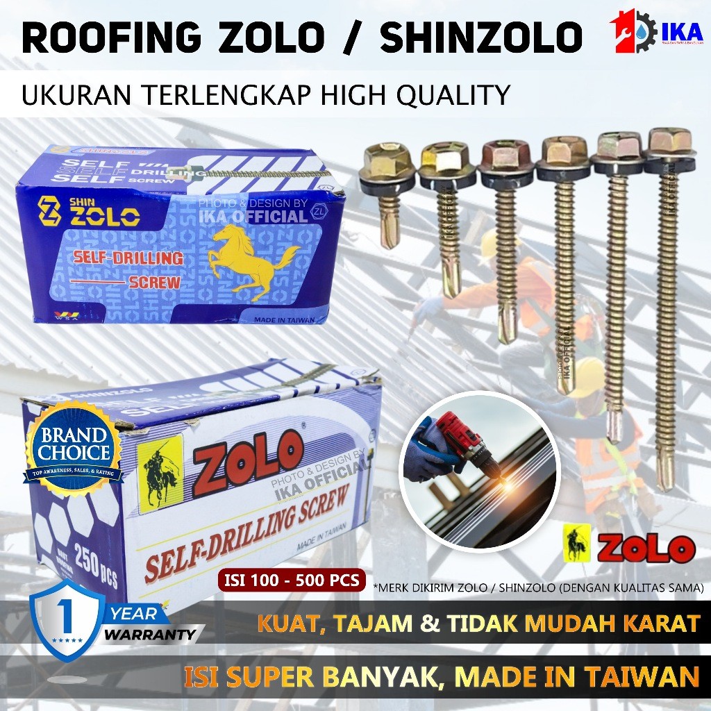 (PER DUS) Baut Roofing / Skrup Sekrup Ruping / Rufing 2, 3, 4, 5, 6, 7,10 cm ZOLLO ORIGINAL TAIWAN