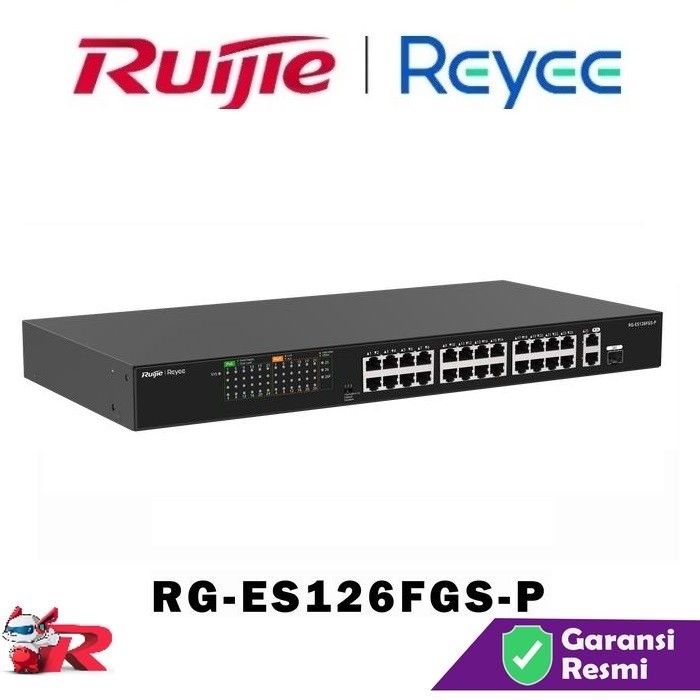 Ruijie RG-ES126FGS-P Switch Hub 24 Port  PoE 10/100 Mbps 2 Port Gigabit N