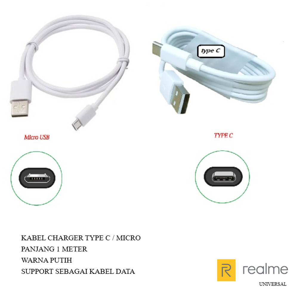 Usb C & micro  kabel charger realme narzo 20 (RMX2191 / RMX2193) - realme narzo 20A (RMX2050) - narz