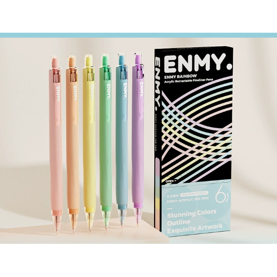 

ENMY Rainbow Series Acrylic Retractable Fineliner Pens 6 PCS/SET
