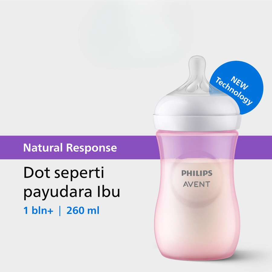 

Philips Avent | Botol Susu Bayi | Natural Response | Dot Seperti Payudara Ibu | 260 ml | Pink | Single | SCY903/11