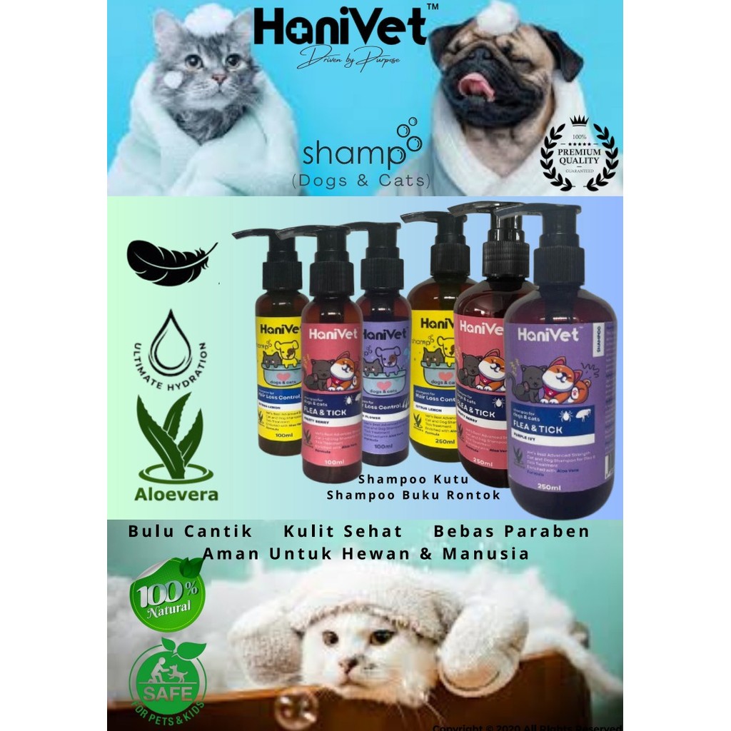 HANIVET SHAMPOO BULU RONTOK 250 ML – Shampo Perawatan Kulit dan Bulu Kucing Anjing Anti Rontok