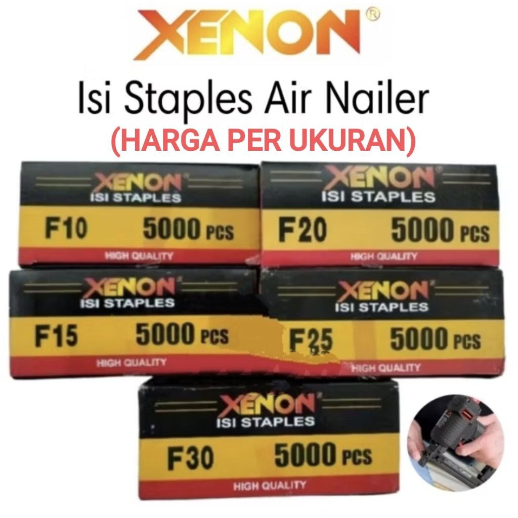 

XENON (5000pcs) REFILL isi staples PAKU TEMBAK F10 F15 F20 F25 F30 F50 air nailer (HARGA PER UKURAN) ori
