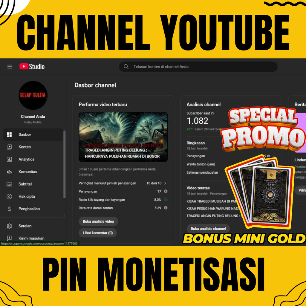 AKUN YOUTUBE SUDAH PIN TINGGAL GANTI REKENING || AKUN YOUTUBE MONETISASI