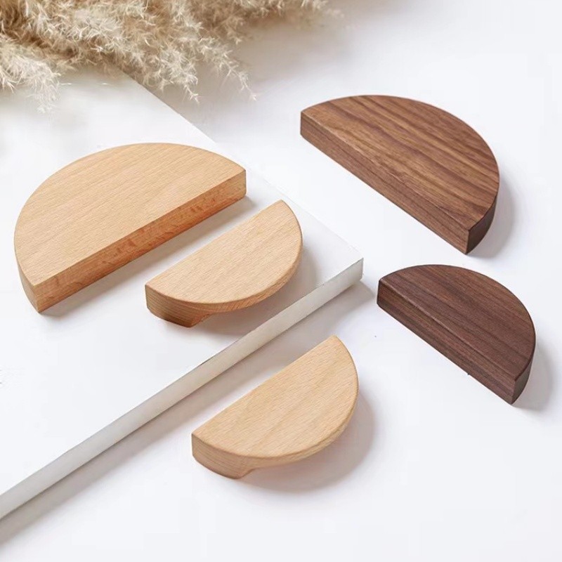 Natural Wooden Cabinet Door Knobs Pulls Wardrobe Cupboards Drawer Semicircle Pulls Handle Drawer War