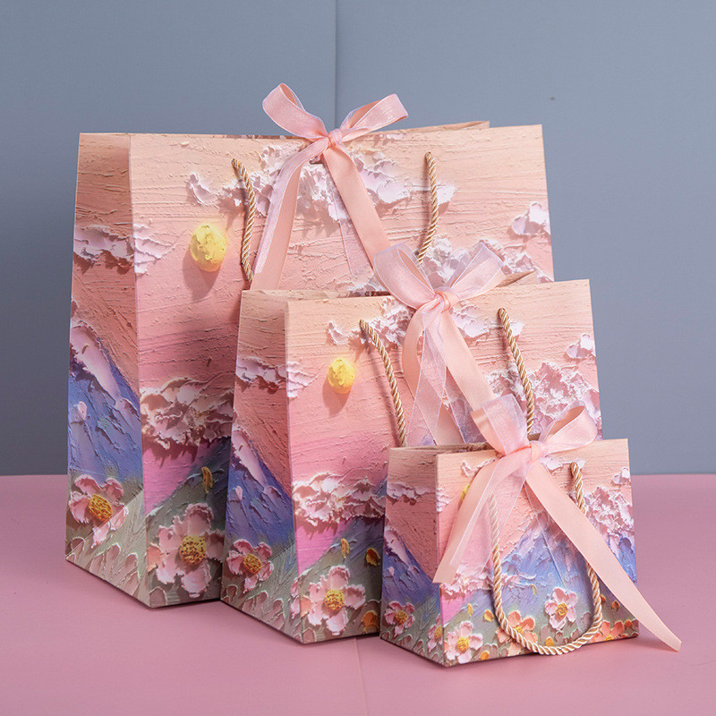 

Flower Gift Pakcaging Bag Cloud Oil Painting Paper Bag Valentine's Day Birthday Wedding Party Favor Bag Clothes Store Handbag