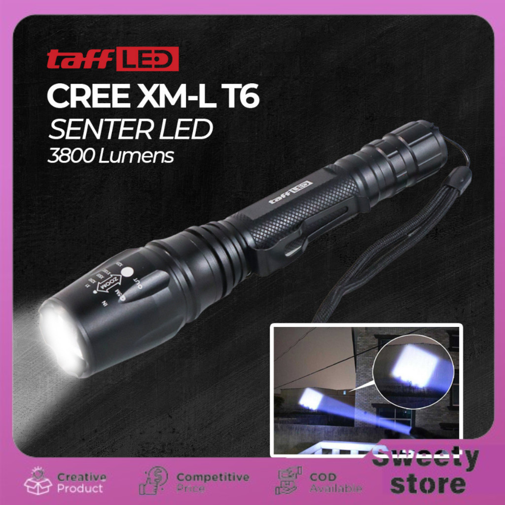 Sweety Store Indonesia-Senter LED Flashlight Cree XM-L T6 3800 Senter Super Terang Waterproof LED-CO