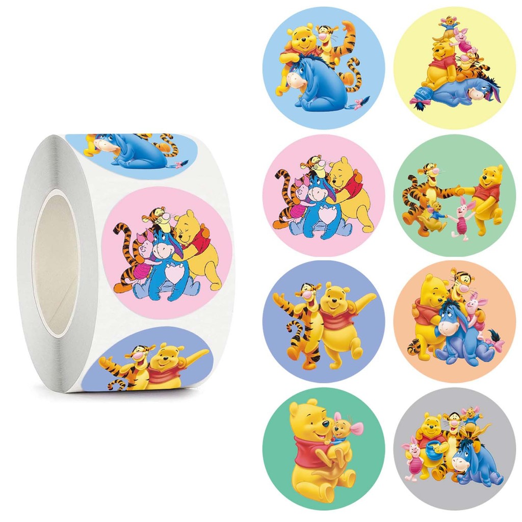 

500pcs /roll Disney Winnie The Pooh Stickers Sanrio Cartoon Cute Stickers Gift Box Stickers 2025 Happy New Year Gift