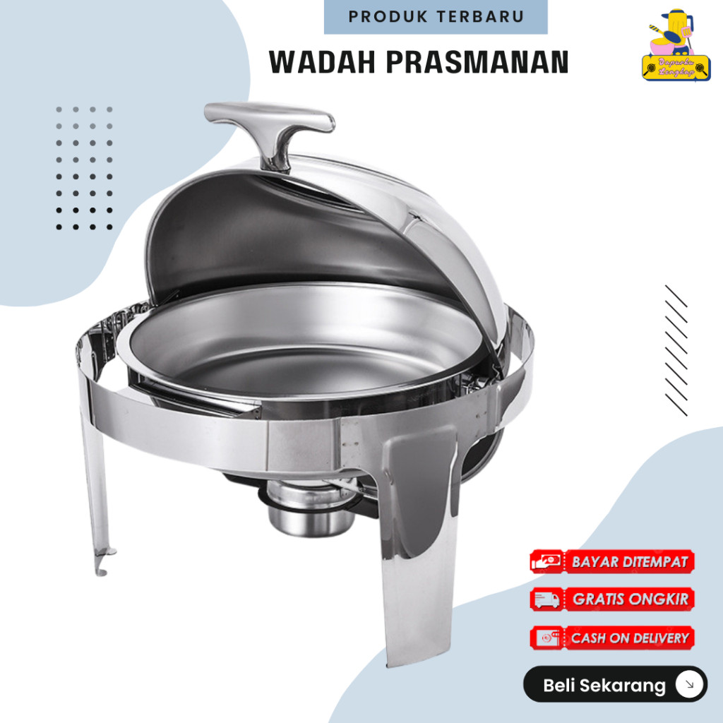RollTop Bulat Prasmanan Chaving Dish Bulat stainless Tempat Menaruh Makanan Prasmanan