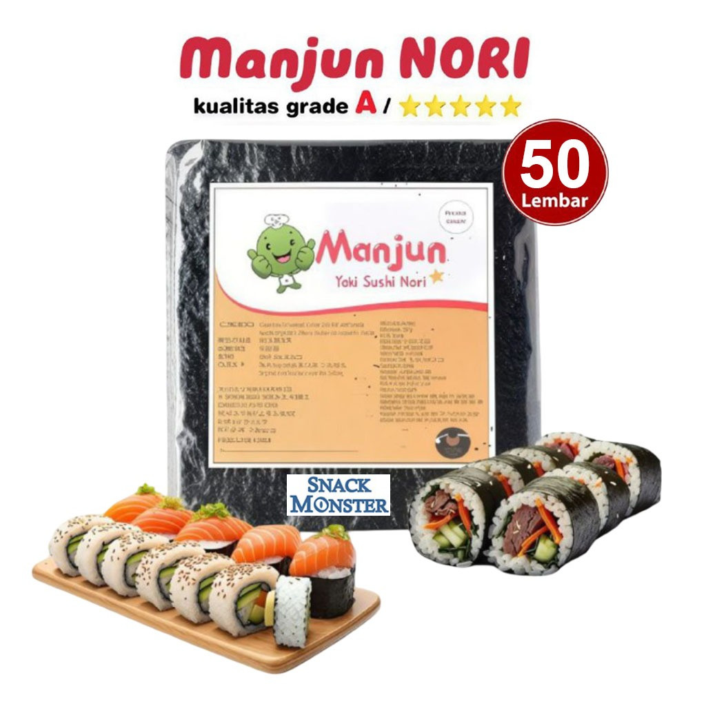 

Manjun Nori Halal Seaweed Rumput Laut Yaki Sushi Korean Gimbap - Netto 50 pcs