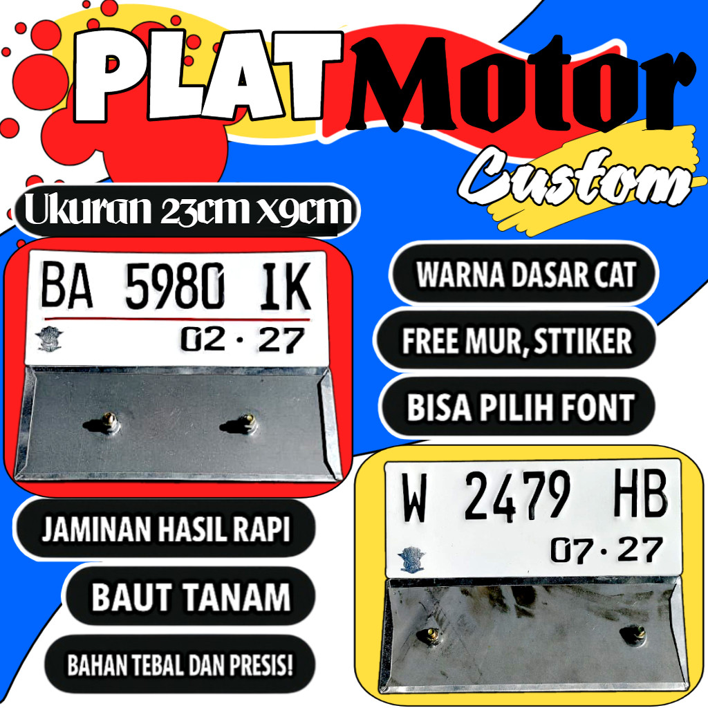 Plat motor custom warna putih satu pasang plat motor variasi warna putih plat motor baut tanam plat 
