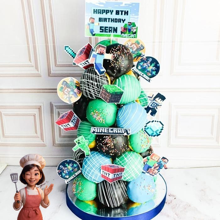 

Donat/Donat Ulang tahun/Donat Tower Tema Minecraft/Donat Birthday Catering Malang DMT