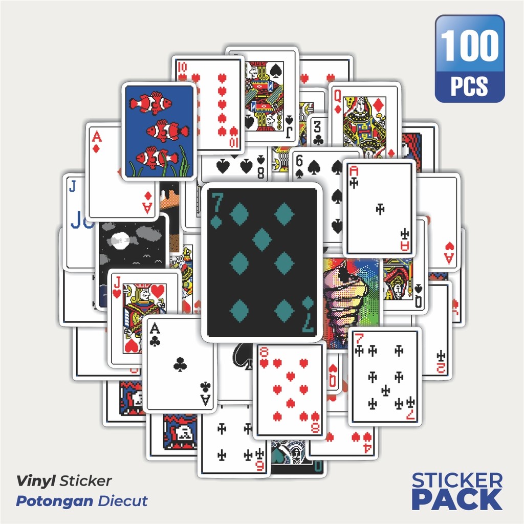 

MURAH 100 PCS Stiker Kartu Poker V8 Waterproof Aesthetic- Untuk Laptop, Motor, dan Helm - Paper Stationery Pack