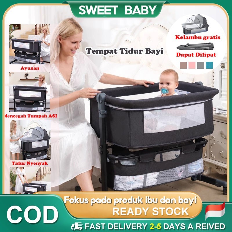 [Kelambu gratis]Tempat Tidur Bayi Ranjang Bayi Box Bayi Tempat Tidur Bayi Tempat Tidur Lipat Dinding