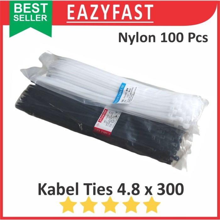 Cable Ties 4.8x300 Hitam Putih Kabel Tis 4.8 x 300 mm Klip Tali Nylon Tie Lock Pack 300mm 30cm 30 cm