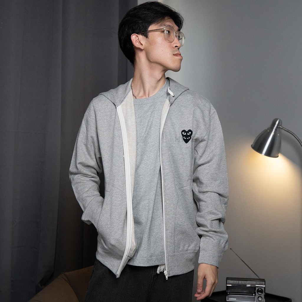 CDG Comme des Garcons PLAY Play Black Stacked Heart Zip Up Jacket Hoodie Authentic / Jaket Hoodie CD