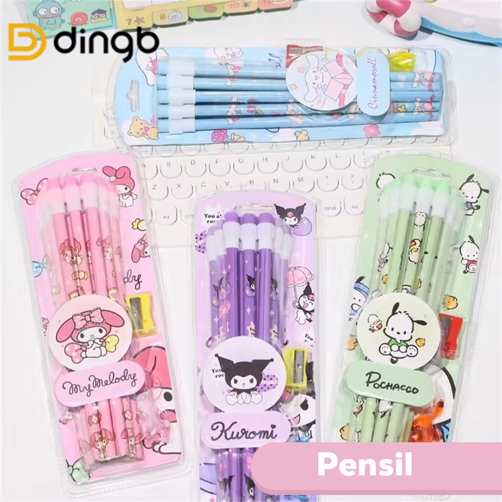 

DINGB Pensil 2B Lucu 1 Set Isi 12 + Rautan & Pegangan Karakter Sanrio Capybara Labubu