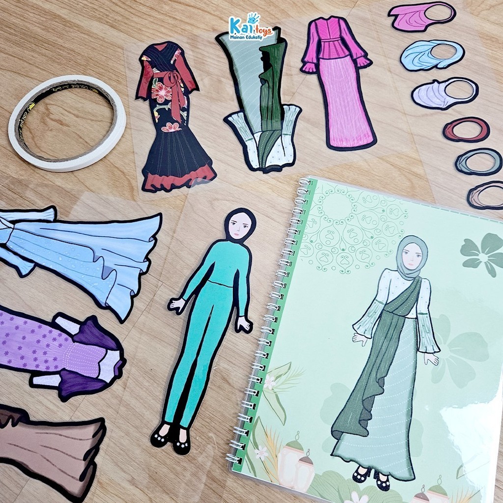 Paper Doll - OUTFIT HIJAB / Busy Book Pakaian Muslimah Ukuran A5 /  Tata Series Mainan Edukasi BP Bo