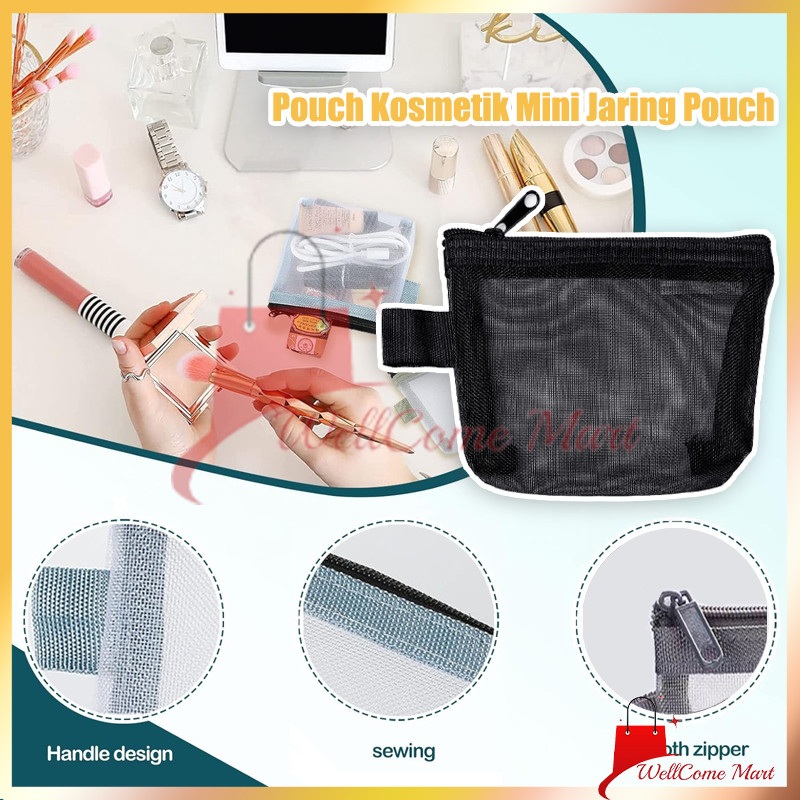 Pouch Kosmetik Mini Jaring Pouch / Tas Makeup Mini Transparan Jaring / Mini Pouch transparant