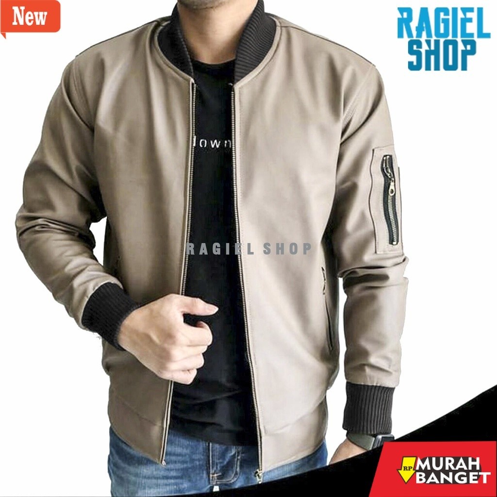 jaket kulit pria garut RGL x BOMBER - Jaket Pria Kasual Bahan Kain Semi Kulit Sintetis Viena