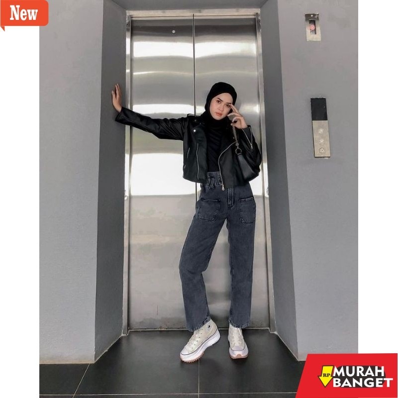 jaket kulit wanita hijab Jaket kulit wanita crop&fitt ootd Mamba