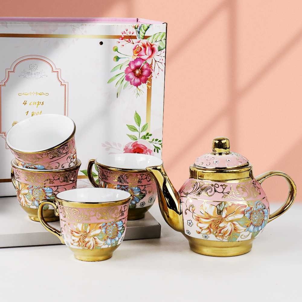 SUNFILI Cangkir Teko Keramik Set 4 Cups 1 Pot European Style - B140 -TC2