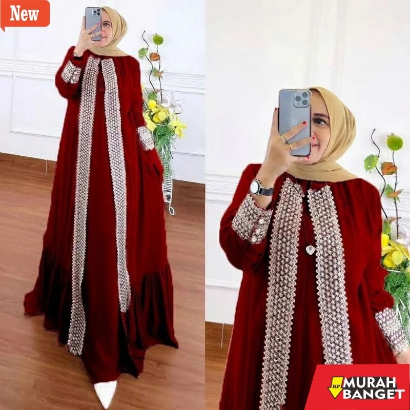 gamis kekinian tahun 2024 Gamis Ceruty Baby Doll Aksen Renda / Zanira Maxy Dress / Gamis Jumbo M L X