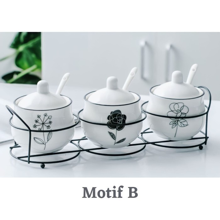 VERDA Seasoning Jar Tempat Bumbu Dapur Set Toples Kopi Gula Keramik - 3PC MOTIF B