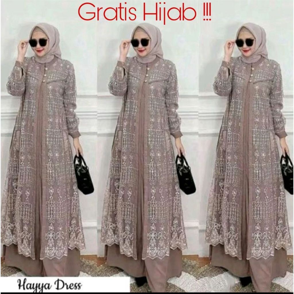 Hayya Dress Set Hijab Bella square Set Hijab Gamis Hayya M L XL Fashion Muslimah Kekinian Baju Gamis