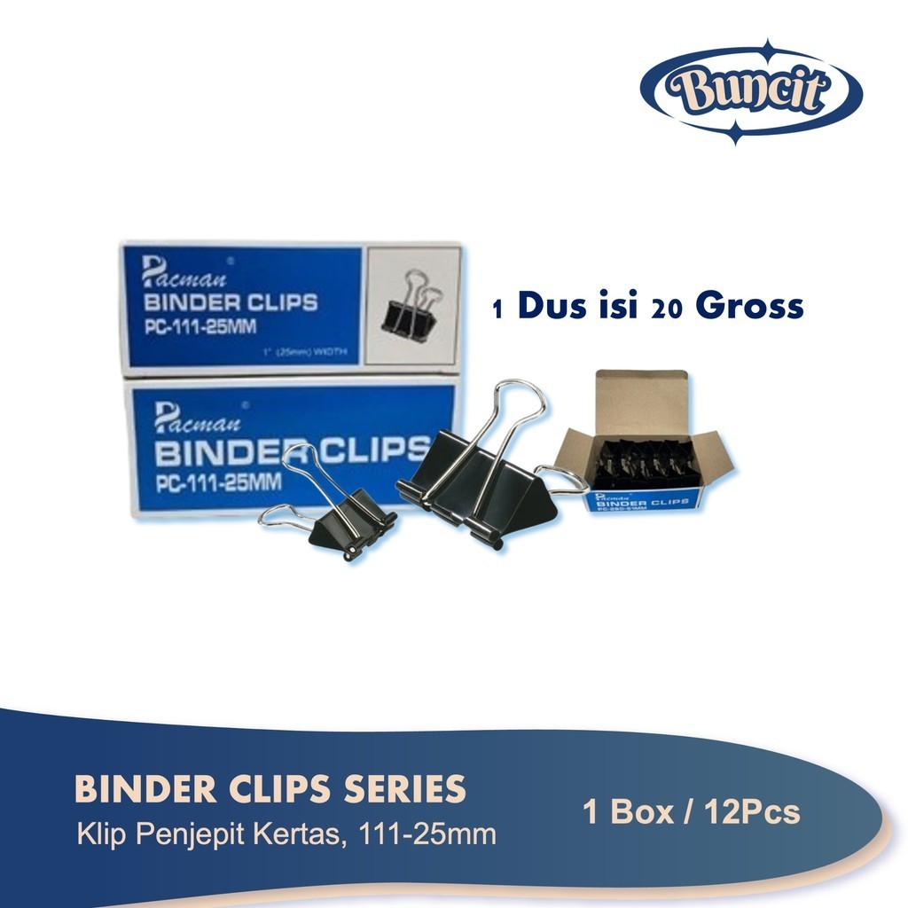 

1 Box isi 12 Pcs Binder Clips Pacman Ukuran 111-25mm / Penjepit Kertas / Paper Clip