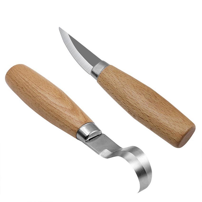 2Pcs Wood Carving Tool Alat Pahat Kayu Set / Wood Spoon Carving Knife Chisel Pisau Ukir Kayu Model U