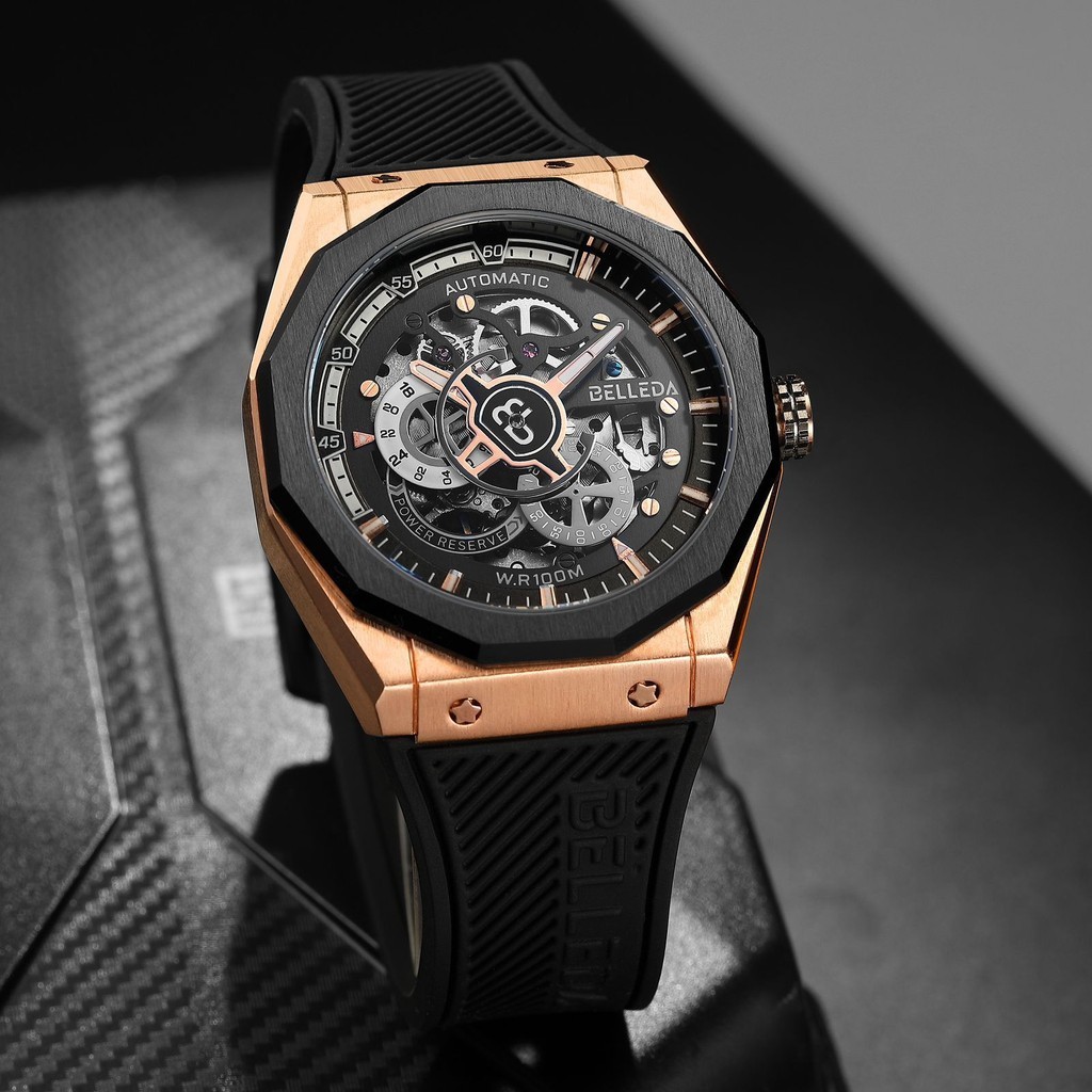 Belleda Jam Tangan Pria Automatic 9568 Chrono Aktif Tali Rubber Tahan Air Limited Edition Original