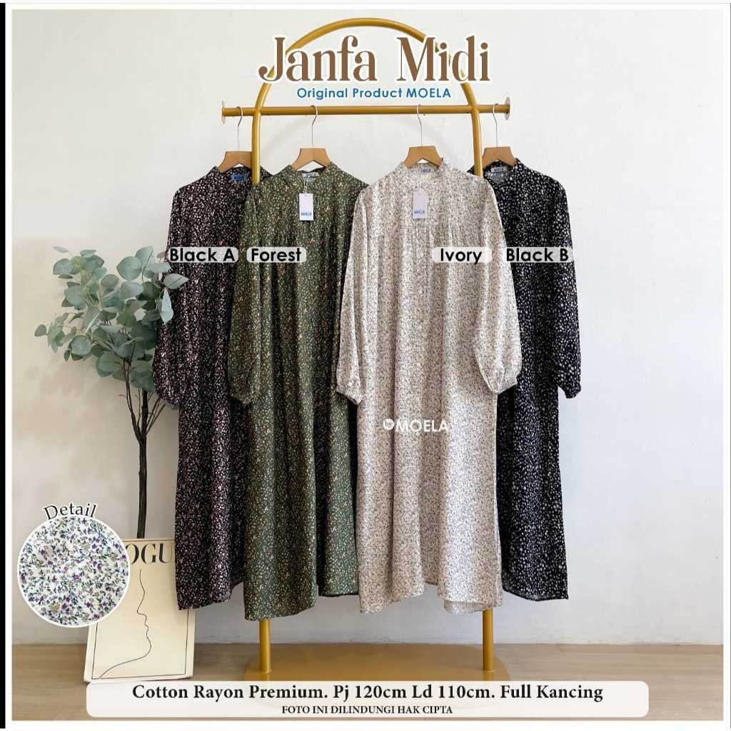 moela gamis wanita kekinian ld 110 janfa midi motif bunga mat cotton rayon premium