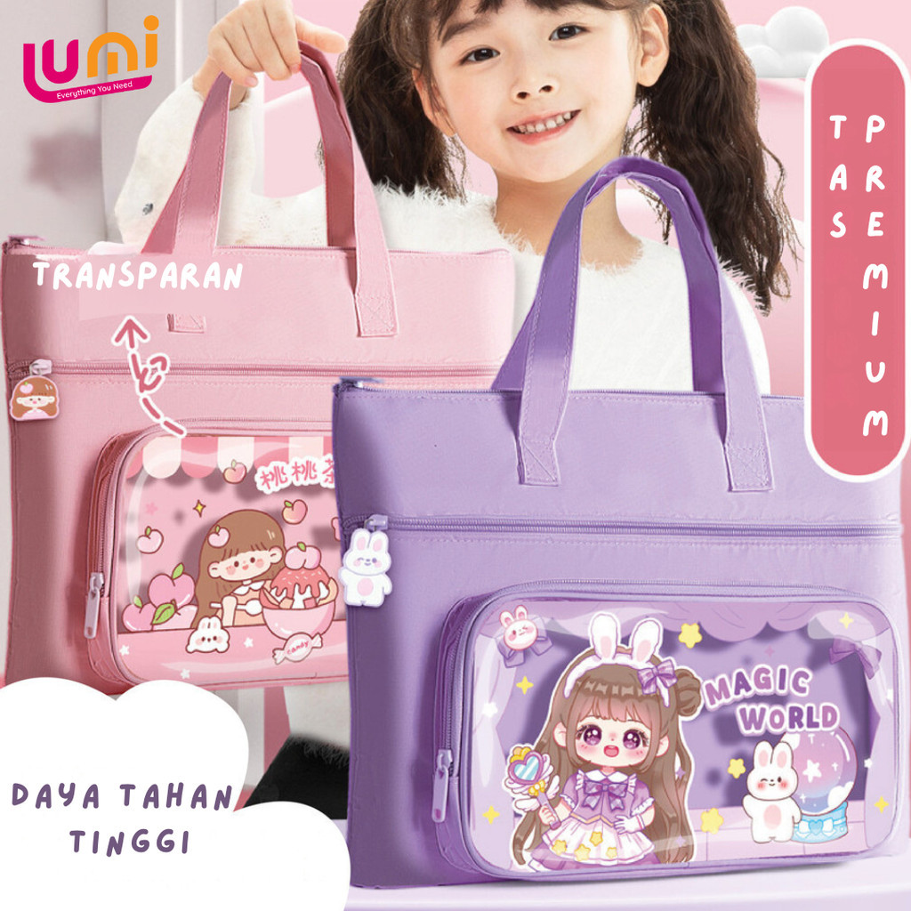 Tas Les Anak Waterproof Cewe Cowo Tote Bag Sekolah Anak Serbaguna SD Korea Imut Aesthetic Stationary