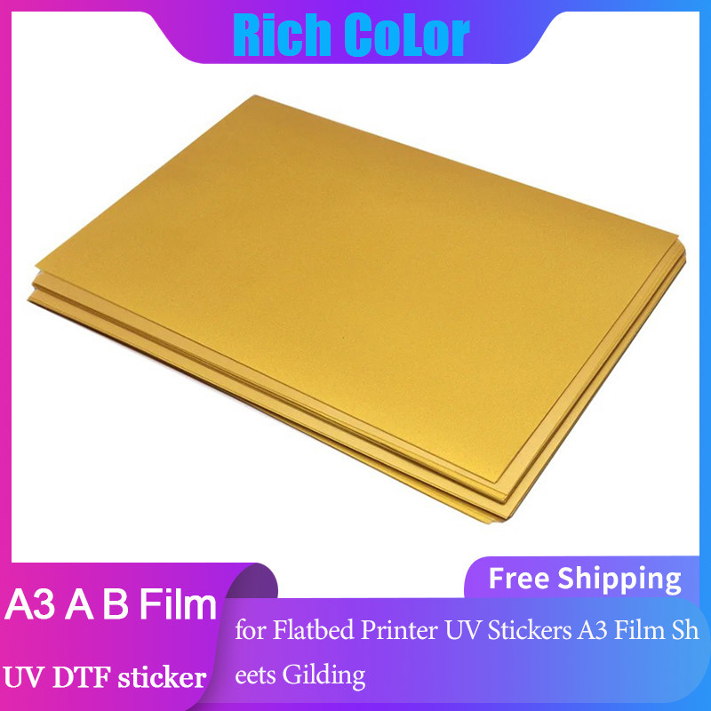 

100PCS A3 UV DTF A B Film UV DTF Transfer Stickers Gold Film Sticker for Flatbed Printer UV Stickers A3 Film Sheets Gilding