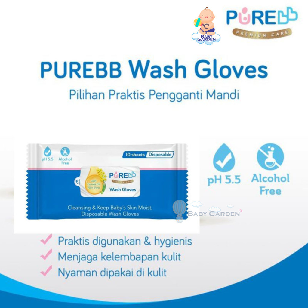 PureBB pure BABY Tissue Basah Bayi Disposable Wash Gloves Washlap Kain Lap isi 10pc