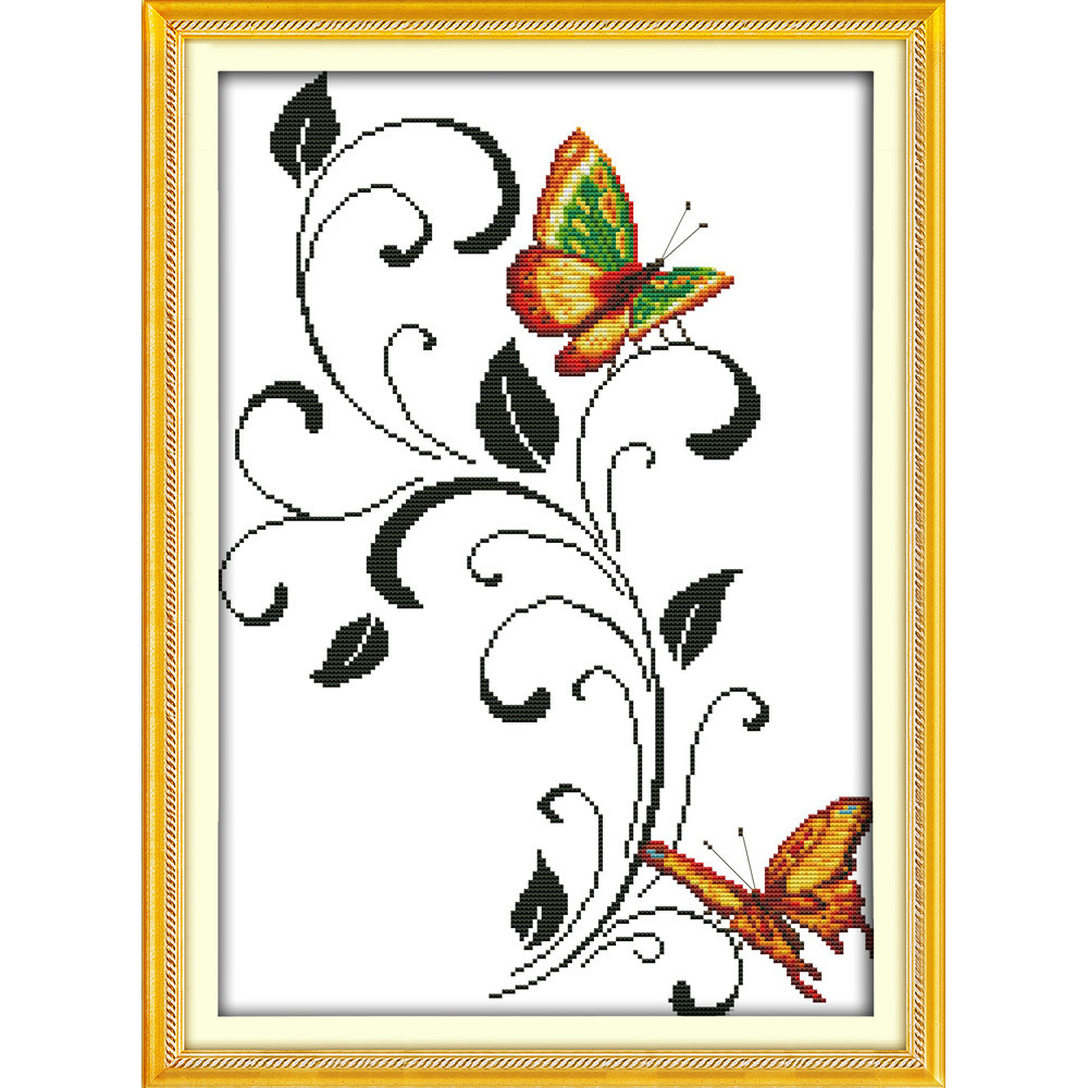 Two butterflies (2) cross stitch kit 18ct 14ct 11ct count printed canvas stitching embroidery DIY ha
