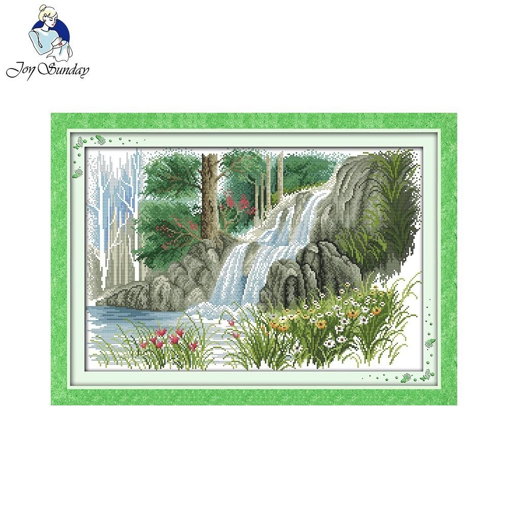 

Joy Sunday Spring Waterfall Decor Painting Counted Print on Canvas DMC 11CT 14CT Cross Stitch Kits Embroidery Needlework Set