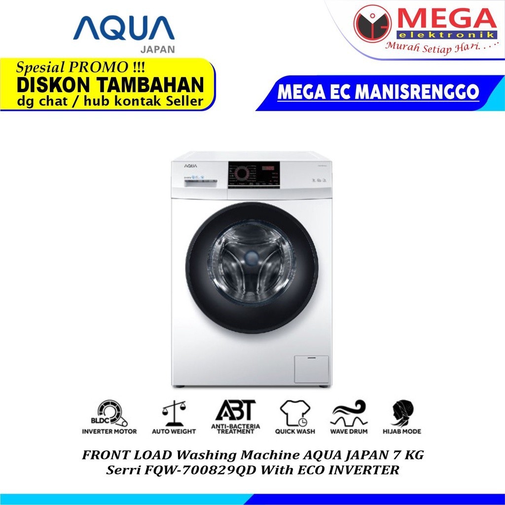 AQUA MESIN CUCI 1 TABUNG FQW-700829QD 7 KG FRONT LOADING ECO INVERTER