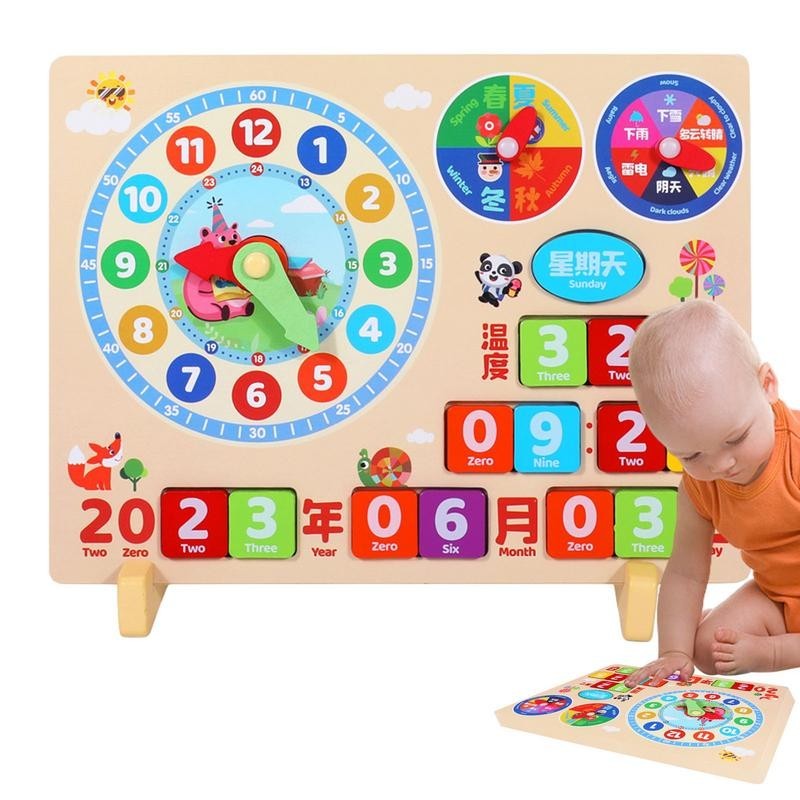 

Wooden Calendar Clock Wooden Calendar Clock Toy For Learning Time Wall Mount Wooden Calendar Weather Board For Kids Children Age