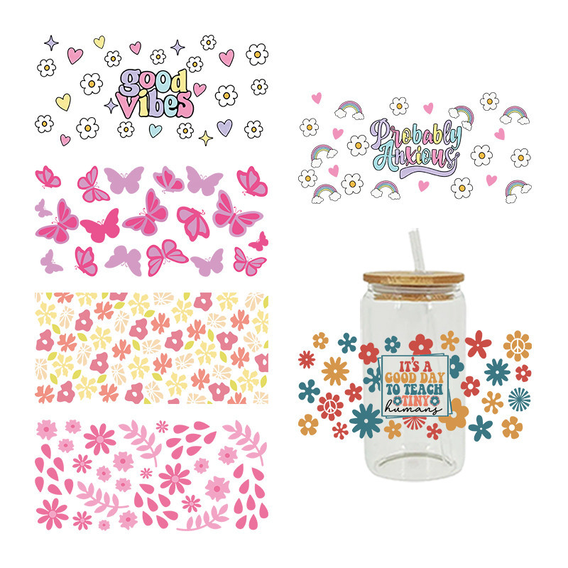 

UV DTF Sticker Butterfly Theme For The 16oz Libbey Glasses Wraps Cup Can DIY Waterproof Easy To Use Custom Decals D7408