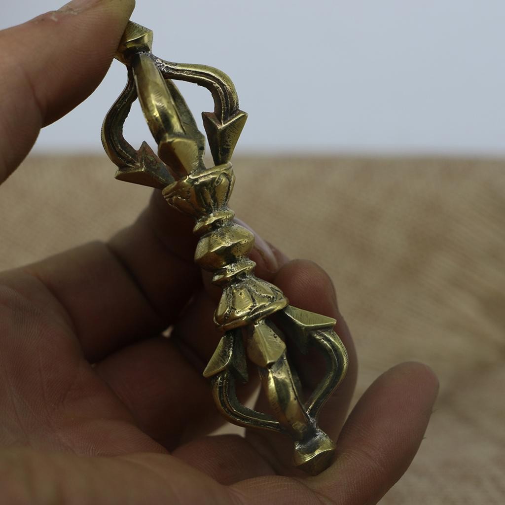 Nepal Tibetan Handcraft Buddhist Copper 90mm Five Shares Dorje Vajra Pestle