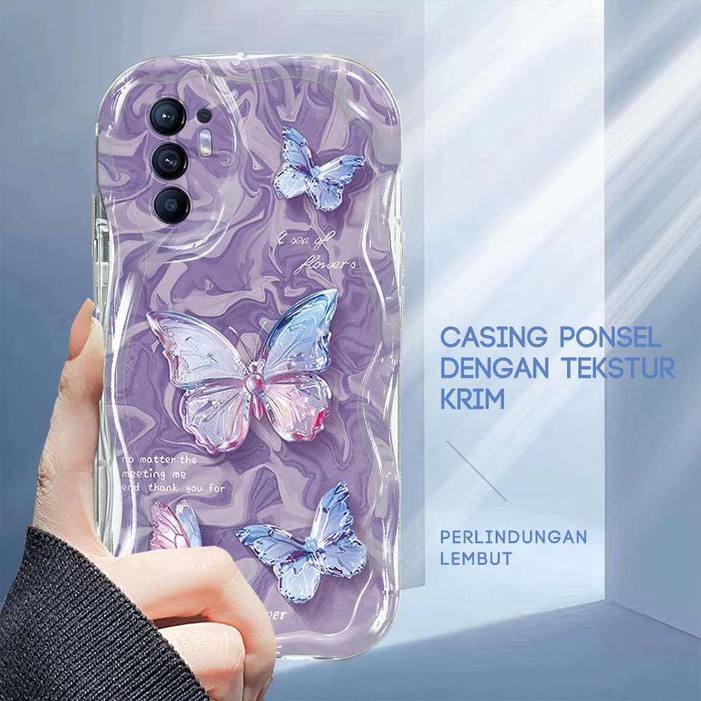 Casing Hp Untuk OPPO Reno 6 Softcase Diamond Butterfly Phone Case Soft Cassing Cream Kesing