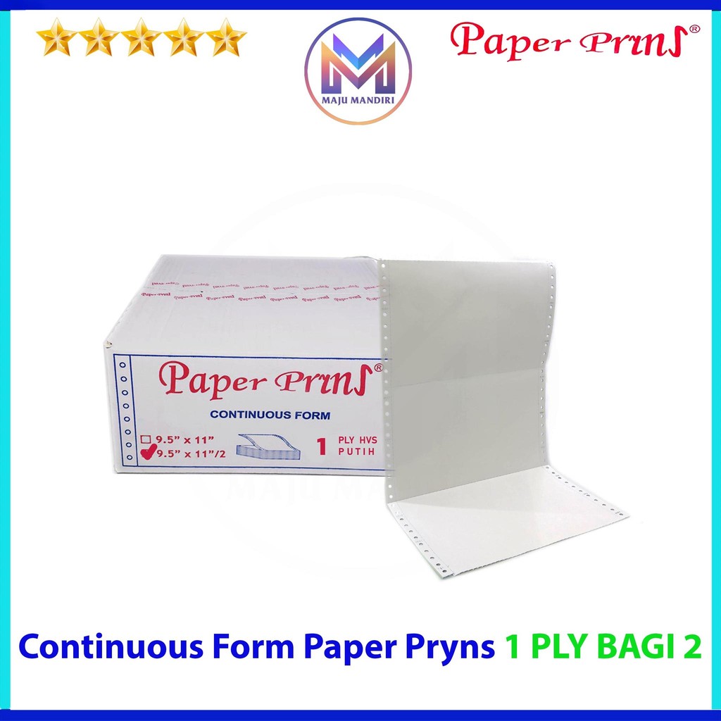 

Kertas Continuous Form 1 Ply Bagi 2 Paperpryns / Ukuran 9,5x11/2